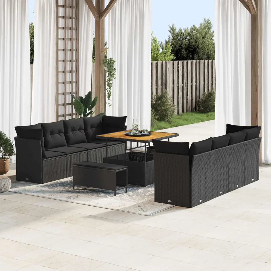 Ensemble de canapé de jardin 11 pcs Noir polyrotin