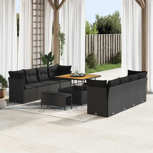 Ensemble de canapé de jardin 11 pcs Noir polyrotin