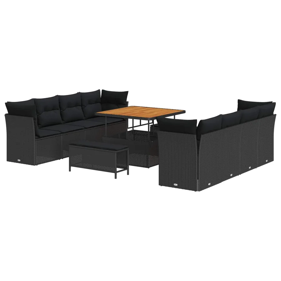 Ensemble de canapé de jardin 11 pcs Noir polyrotin - 2