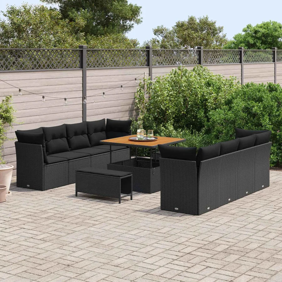 Ensemble de canapé de jardin 11 pcs Noir polyrotin - 3
