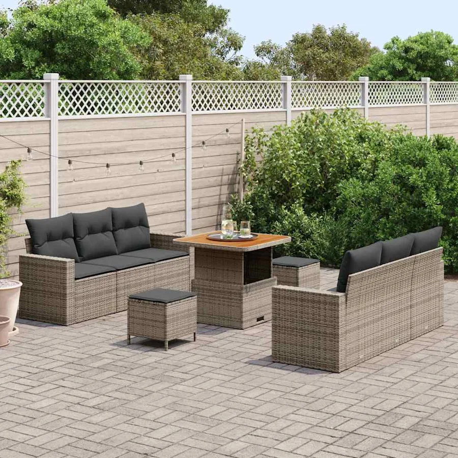 Ensemble de canapé de jardin 9 pcs Gris polyrotin - 3