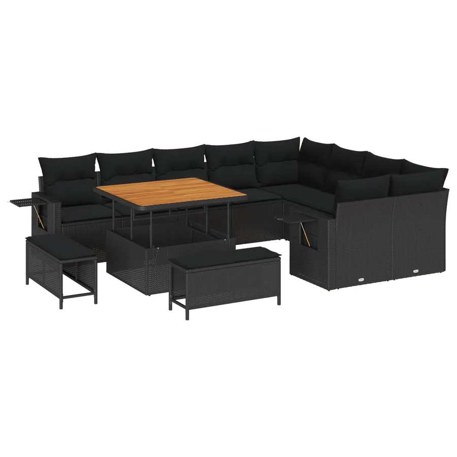 Ensemble de canapé de jardin 12 pcs Noir polyrotin - 2