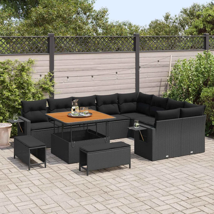 Ensemble de canapé de jardin 12 pcs Noir polyrotin - 3