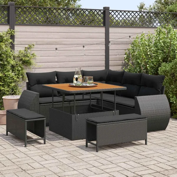 Ensemble de canapé de jardin 8 pcs Noir polyrotin