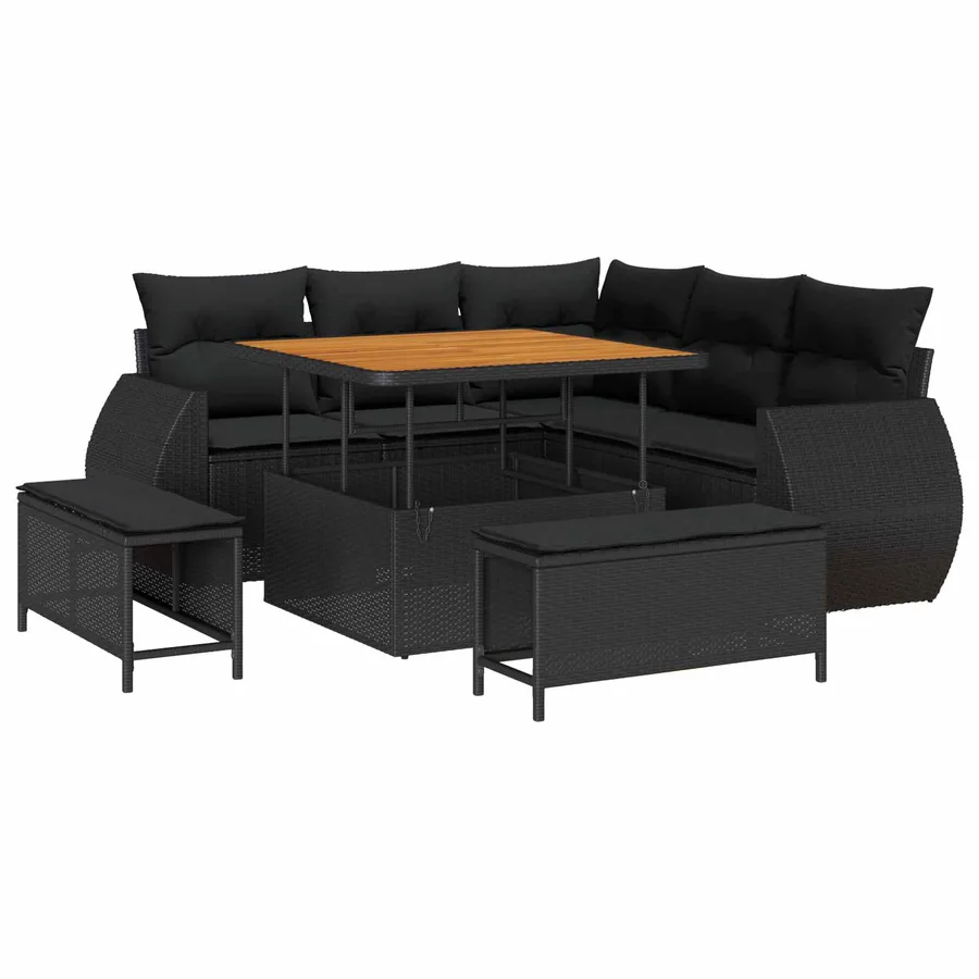 Ensemble de canapé de jardin 8 pcs Noir polyrotin - 4
