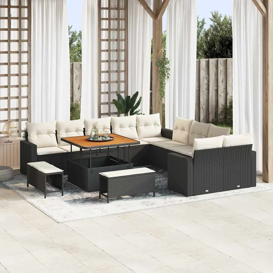 Ensemble de canapé de jardin 13 pcs Noir polyrotin