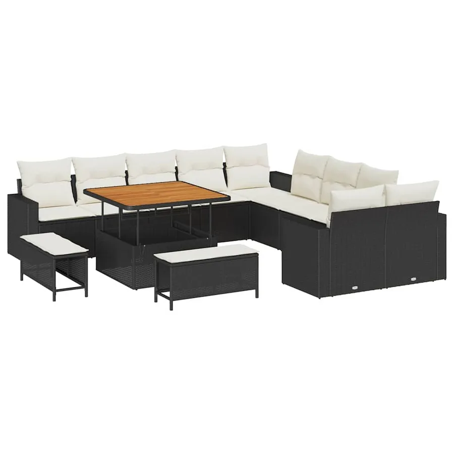 Ensemble de canapé de jardin 13 pcs Noir polyrotin - 2