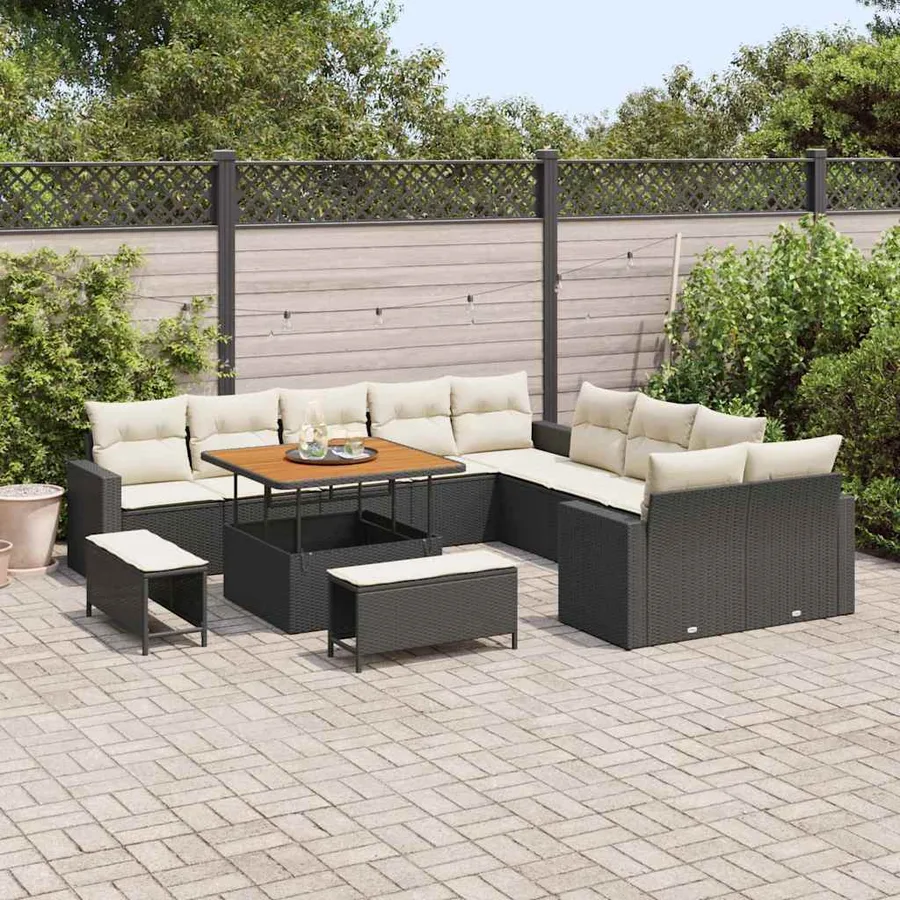Ensemble de canapé de jardin 13 pcs Noir polyrotin - 3