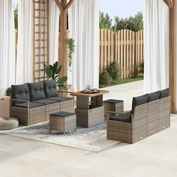 Ensemble de canapé de jardin 9 pcs Gris Poly rotin