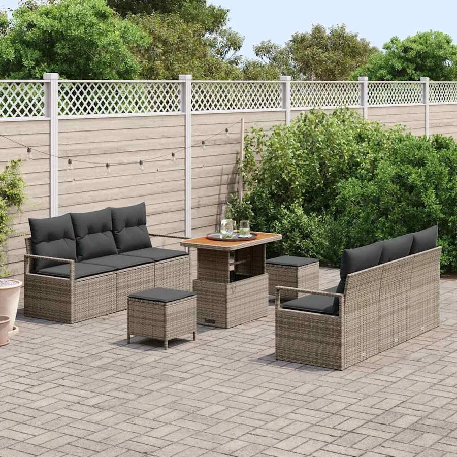 Ensemble de canapé de jardin 9 pcs Gris Poly rotin - 3