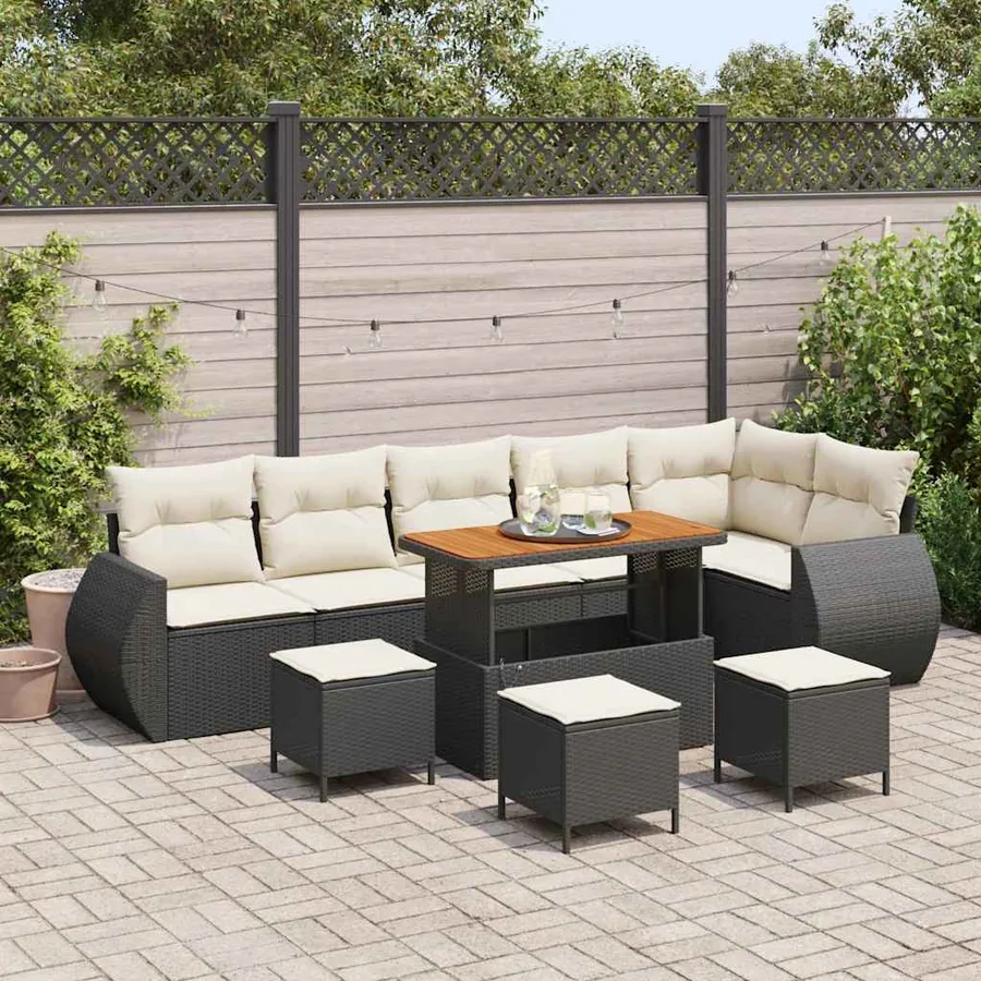 Ensemble de canapé de jardin 10 pcs Noir polyrotin