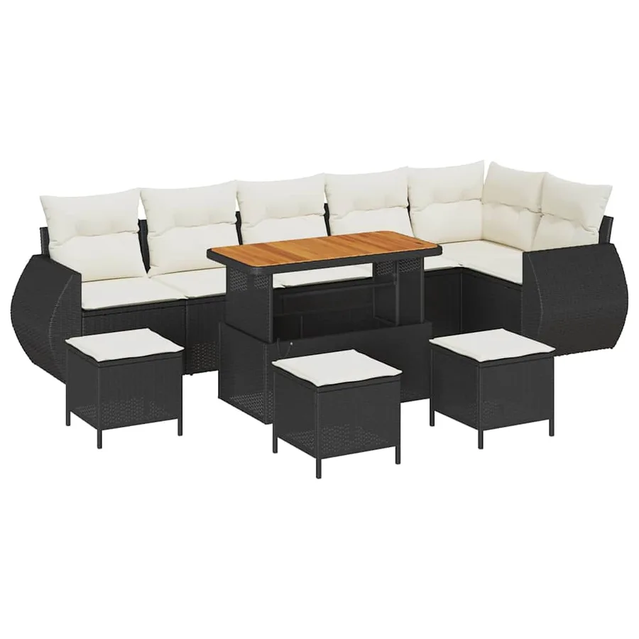 Ensemble de canapé de jardin 10 pcs Noir polyrotin - 2