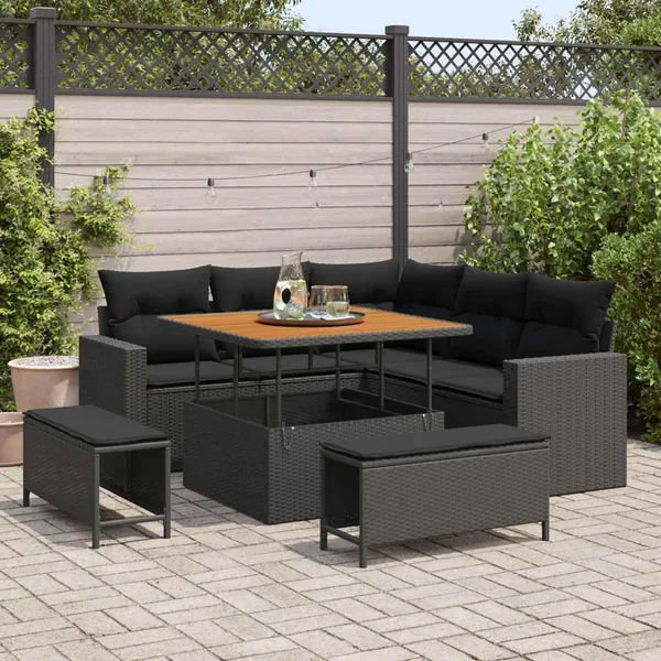 Ensemble de canapé de jardin 8 pcs Noir polyrotin