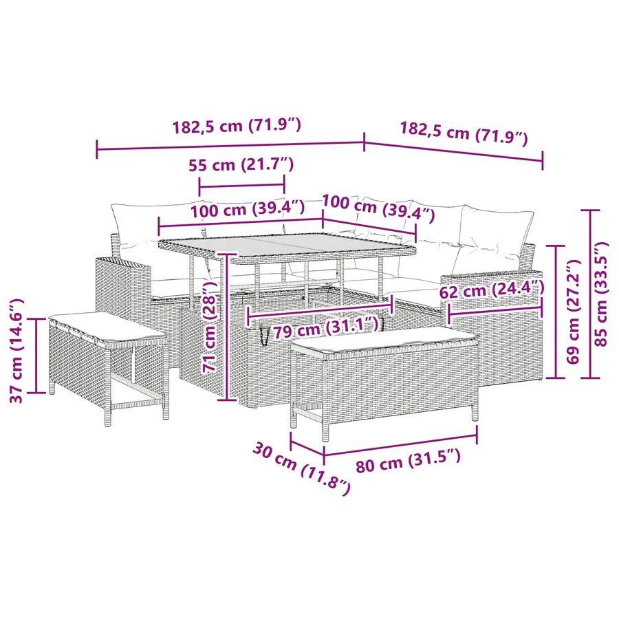 Ensemble de canapé de jardin 8 pcs Noir polyrotin - 8