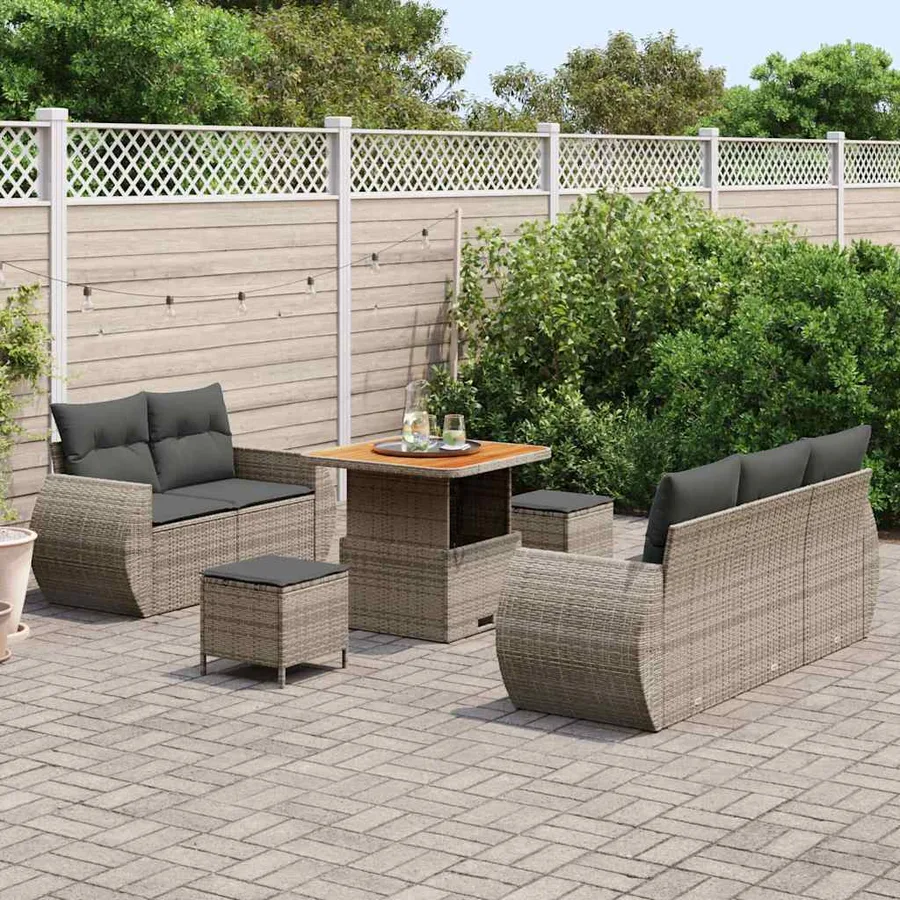 Ensemble de canapé de jardin 8 pcs Gris polyrotin - 3