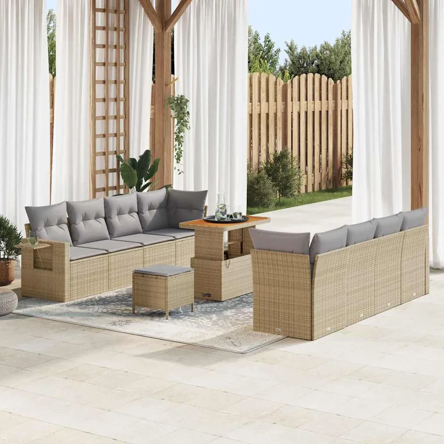 Ensemble de canapé de jardin 11 pcs Beige Poly rotin