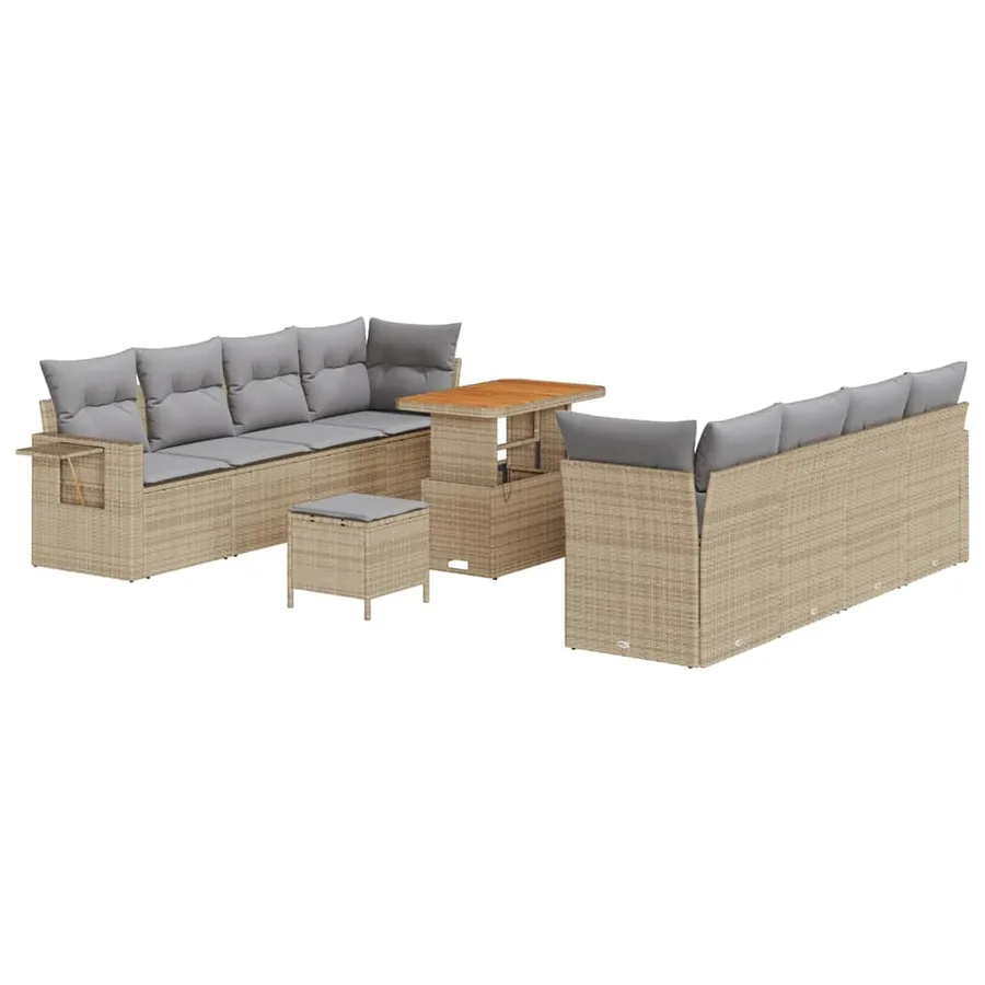 Ensemble de canapé de jardin 11 pcs Beige Poly rotin - 2
