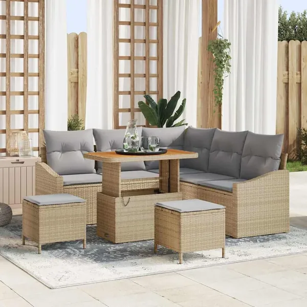Ensemble de canapé de jardin 8 pcs Beige Poly rotin