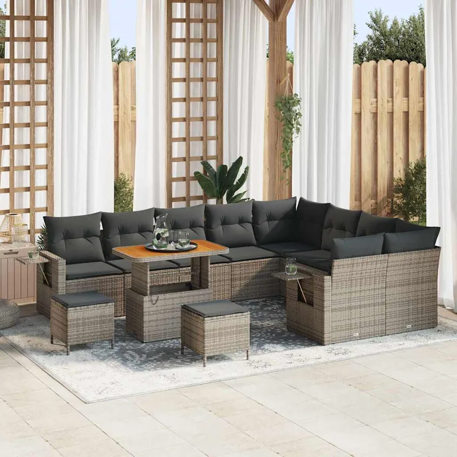 Ensemble de canapé de jardin 12 pcs Gris polyrotin