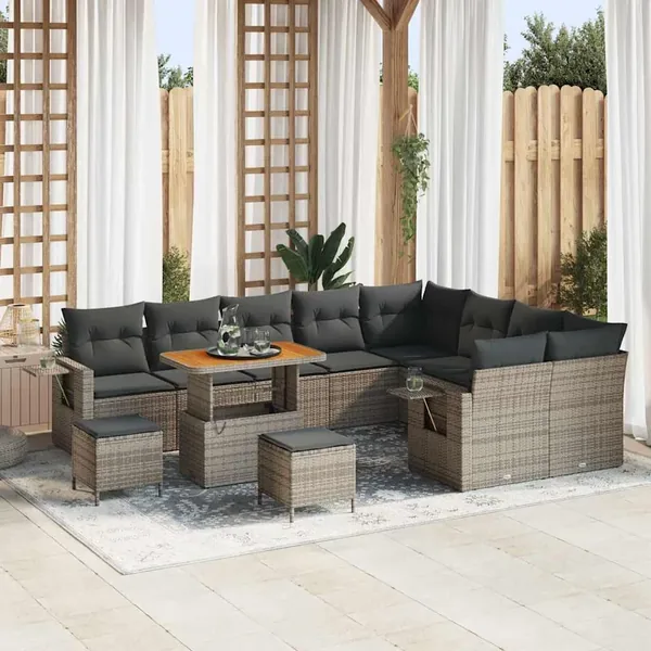 Ensemble de canapé de jardin 12 pcs Gris polyrotin