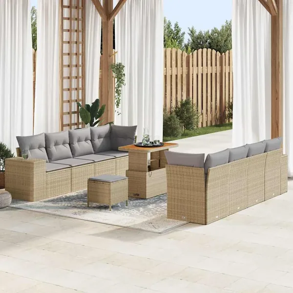 Ensemble de canapé de jardin 11 pcs Beige polyrotin