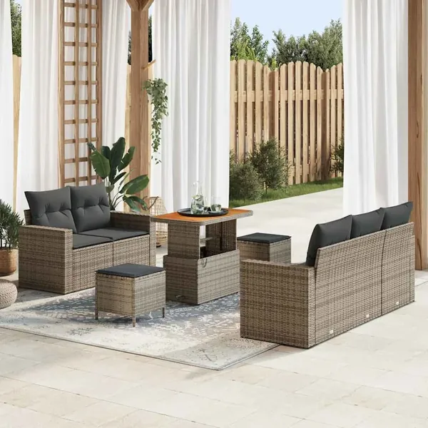 Ensemble de canapé de jardin avec coussin 8 pcs Gris polyrotin
