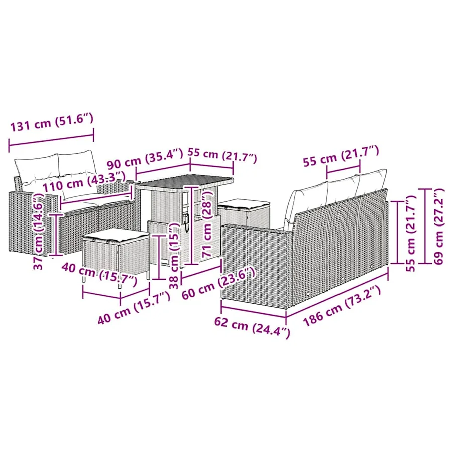 Ensemble de canapé de jardin avec coussin 8 pcs Gris polyrotin - 9