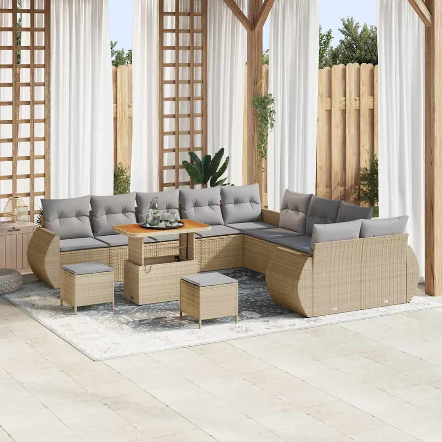 Ensemble de canapé de jardin 13 pcs Beige polyrotin