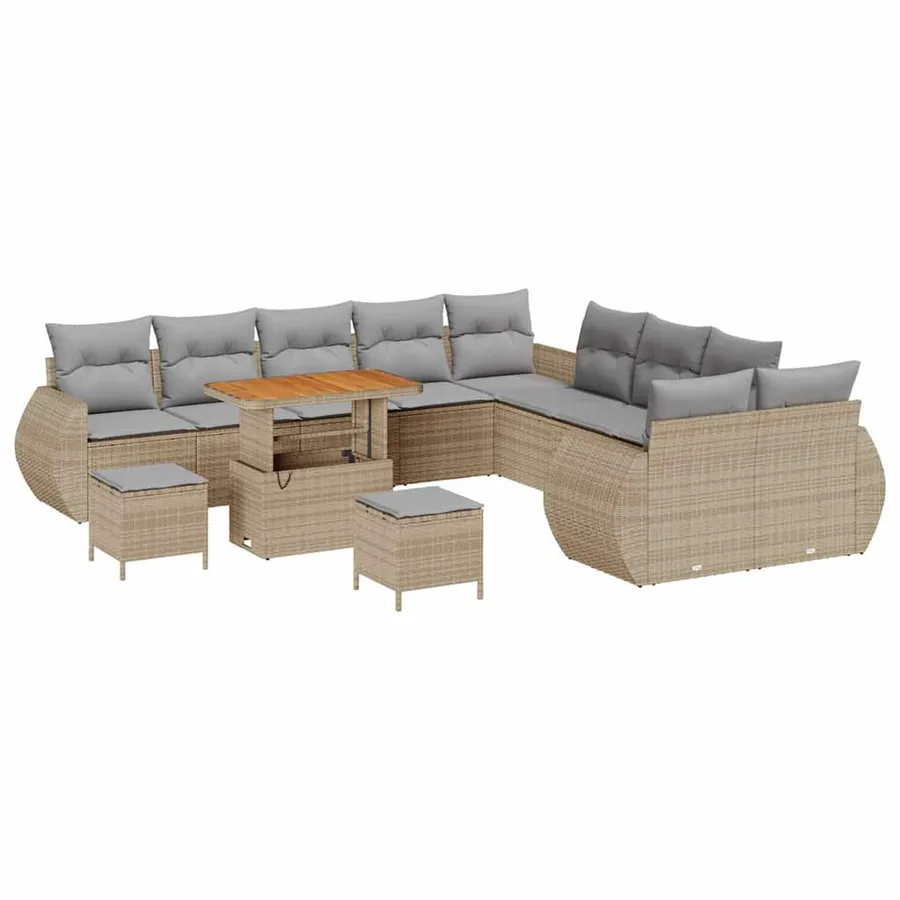 Ensemble de canapé de jardin 13 pcs Beige polyrotin - 2