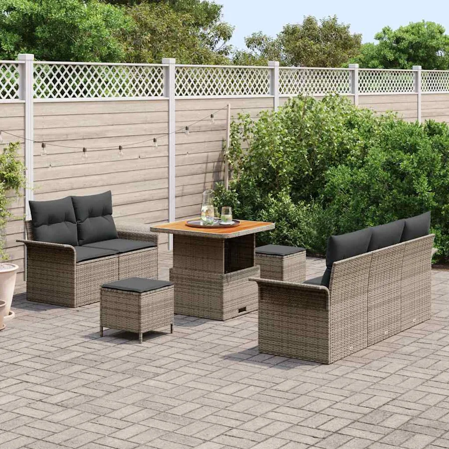 Ensemble de canapé de jardin avec coussin 8 pcs Gris polyrotin - 3