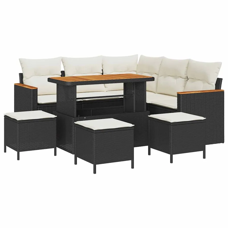 Ensemble de canapé de jardin avec coussin Noir Poly rotin - 2