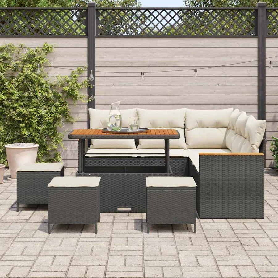 Ensemble de canapé de jardin avec coussin Noir Poly rotin - 3