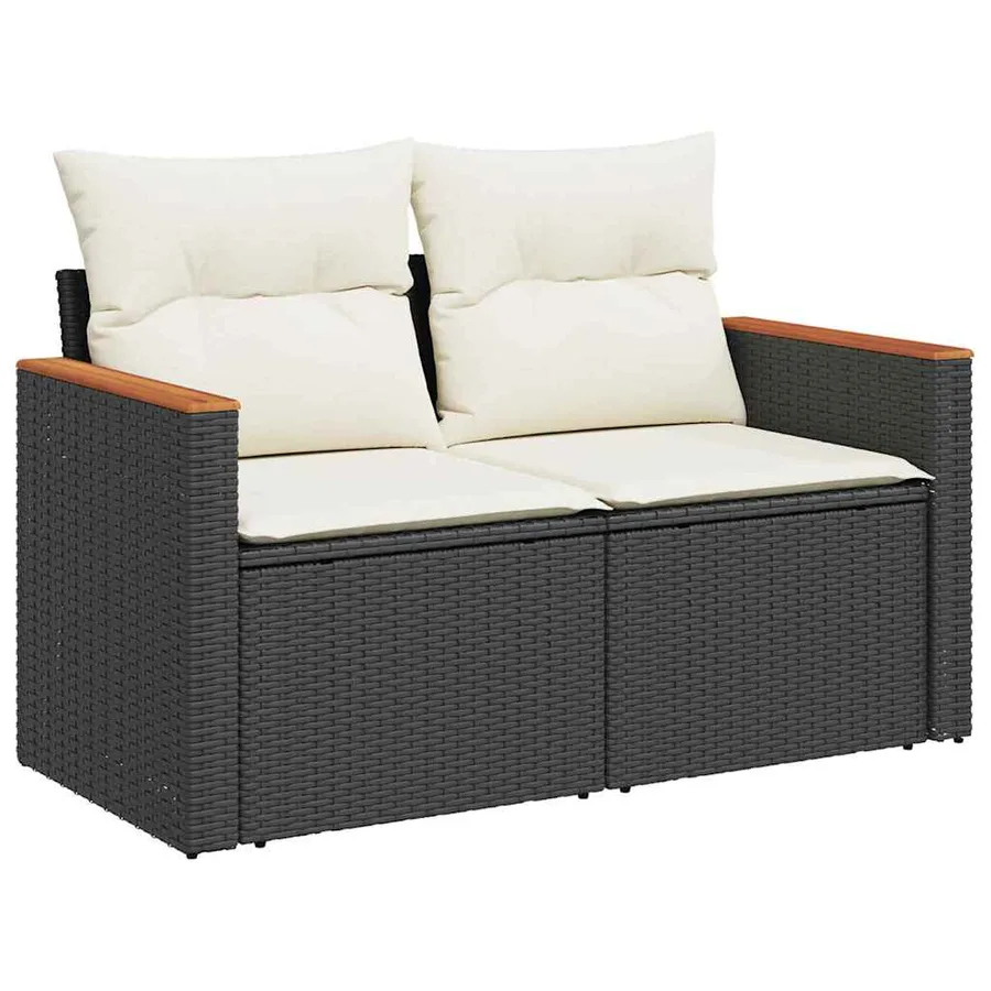Ensemble de canapé de jardin avec coussin Noir Poly rotin - 6