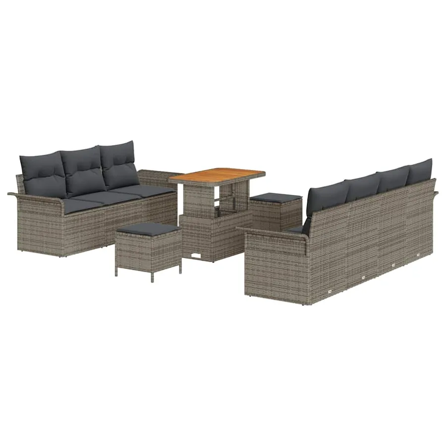 Ensemble de canapé de jardin avec coussin 10 pcs Gris polyrotin - 2