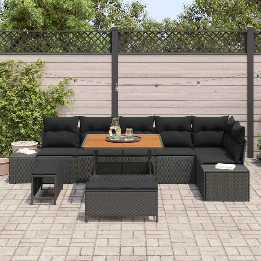 Ensemble de canapé de jardin avec coussin 9 pcs Noir polyrotin - 3