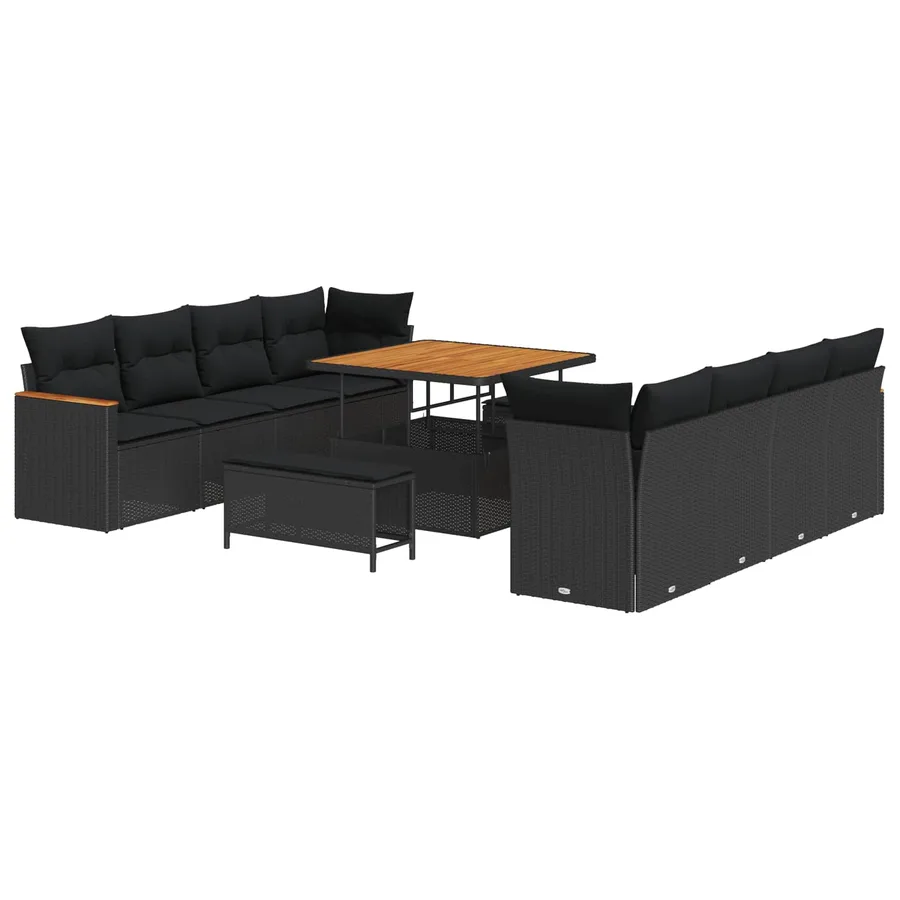 Ensemble de canapé de jardin avec coussin 12 pcs Noir polyrotin - 2