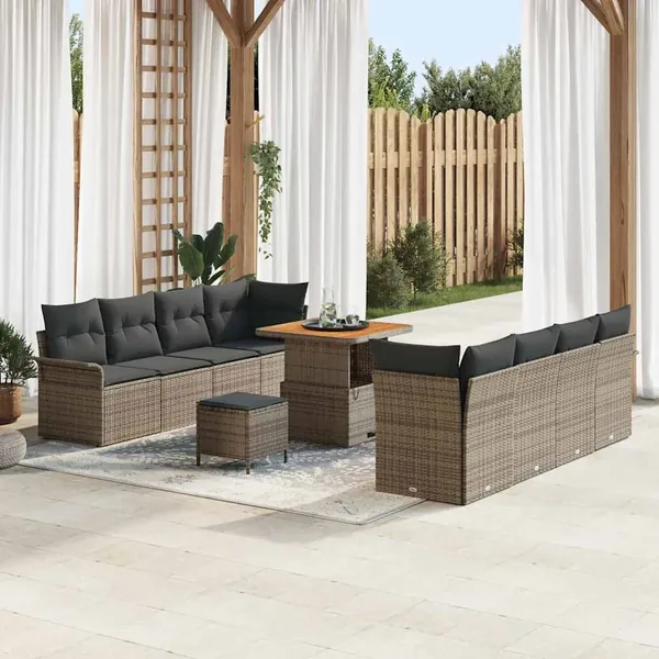 Ensemble de canapé de jardin avec coussin 11 pcs Gris polyrotin