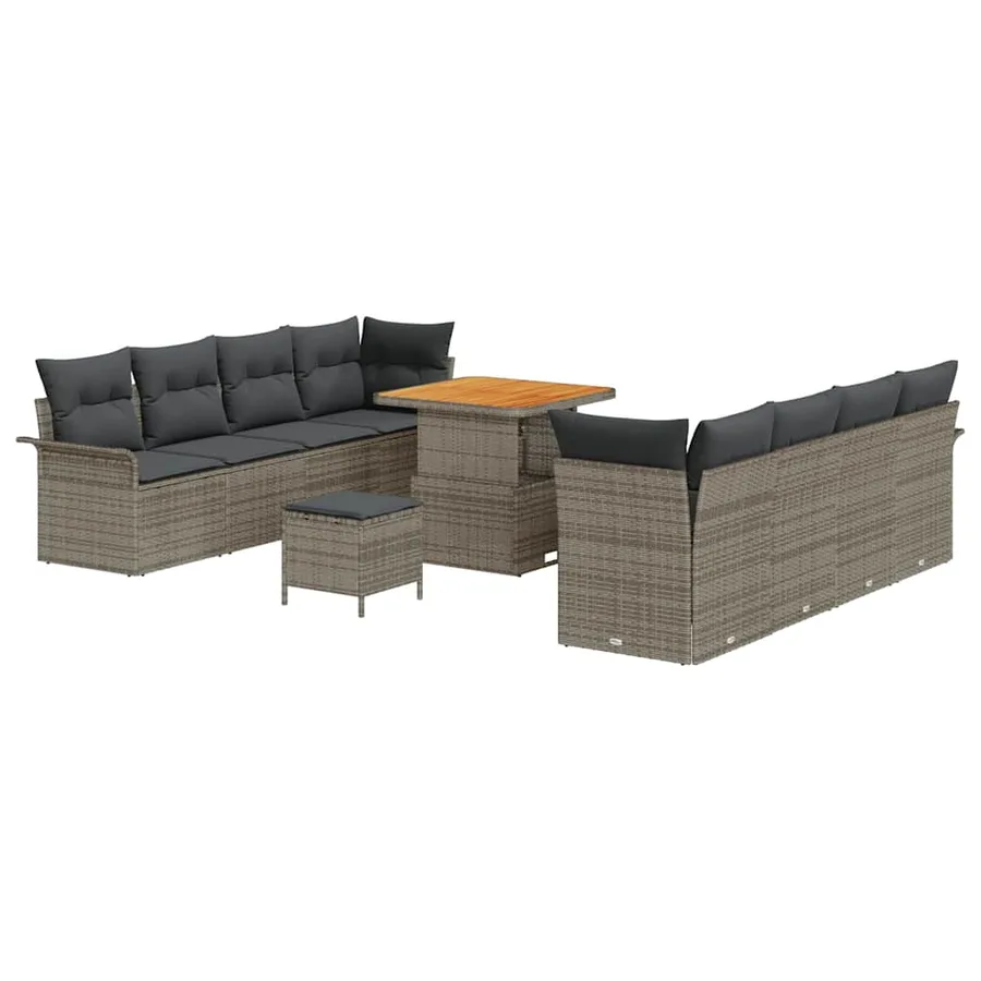 Ensemble de canapé de jardin avec coussin 11 pcs Gris polyrotin - 2