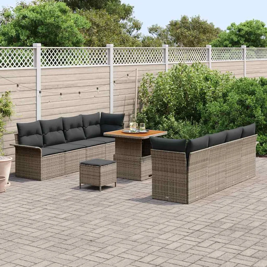 Ensemble de canapé de jardin avec coussin 11 pcs Gris polyrotin - 3