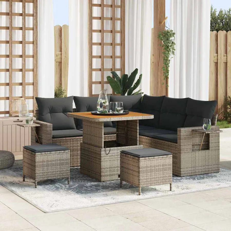 Ensemble de canapé de jardin avec coussin 8 pcs Gris polyrotin