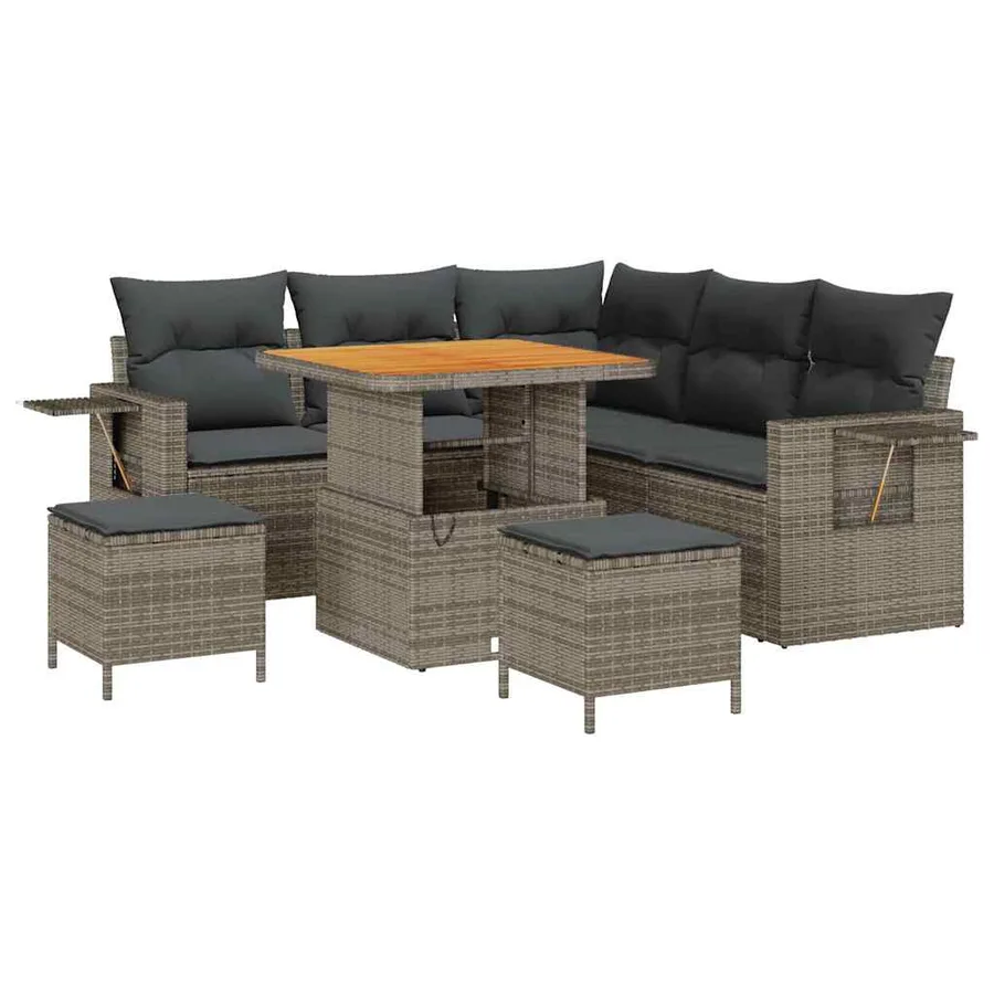 Ensemble de canapé de jardin avec coussin 8 pcs Gris polyrotin - 2