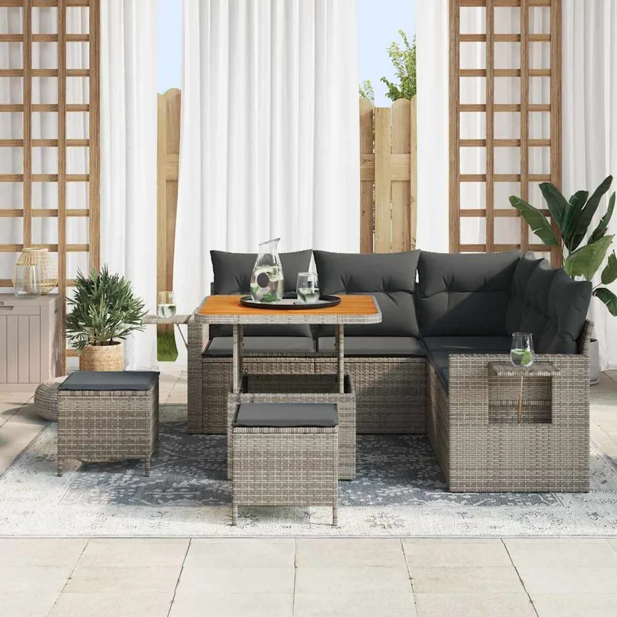 Ensemble de canapé de jardin avec coussin 8 pcs Gris polyrotin - 3
