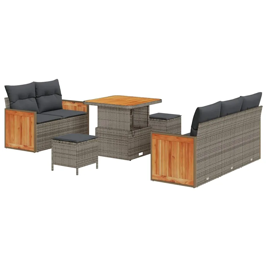 Ensemble de canapé de jardin avec coussin 10 pcs Gris polyrotin - 2