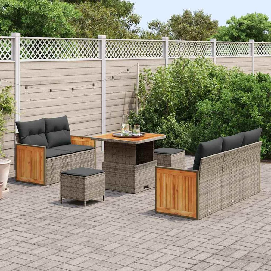 Ensemble de canapé de jardin avec coussin 10 pcs Gris polyrotin - 3