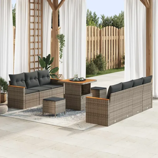 Ensemble de canapé de jardin 10 pcs Gris polyrotin