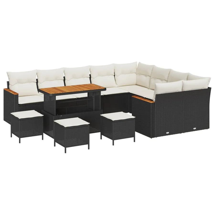 Ensemble de canapé de jardin 13 pcs Noir polyrotin - 2