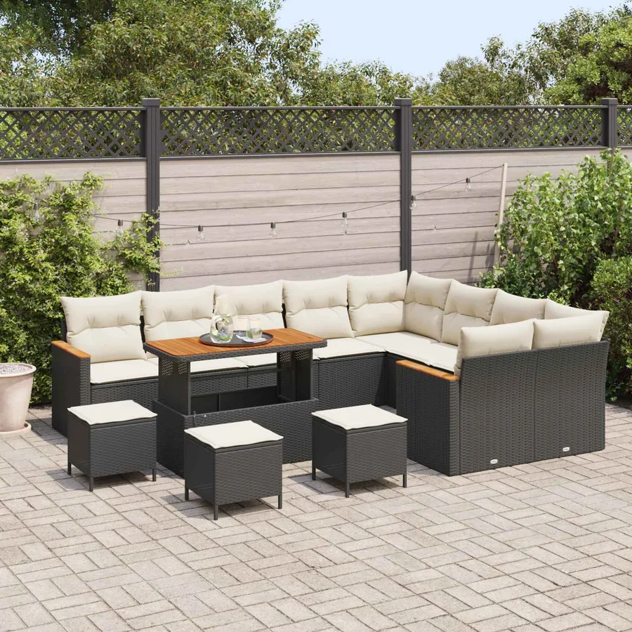 Ensemble de canapé de jardin 13 pcs Noir polyrotin - 3