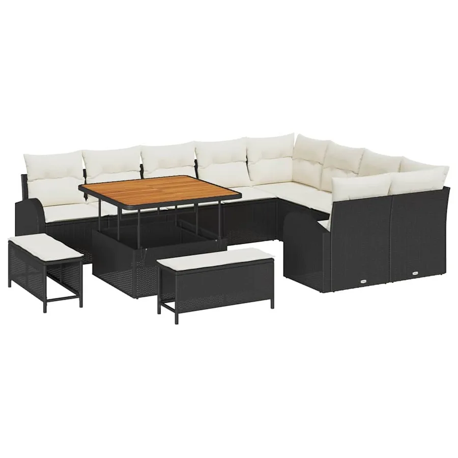 Ensemble de canapé de jardin avec coussin 12 pcs Noir polyrotin - 2