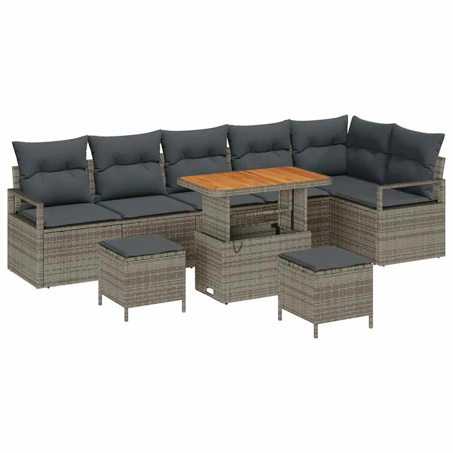 Ensemble de canapé de jardin avec coussin 9 pcs Gris Poly rotin - 2