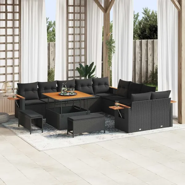 Ensemble de canapé de jardin 13 pcs Noir polyrotin
